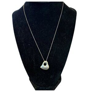 Sterling Silver Tilted Puffed Heart Pendant 18 Inch Necklace 925